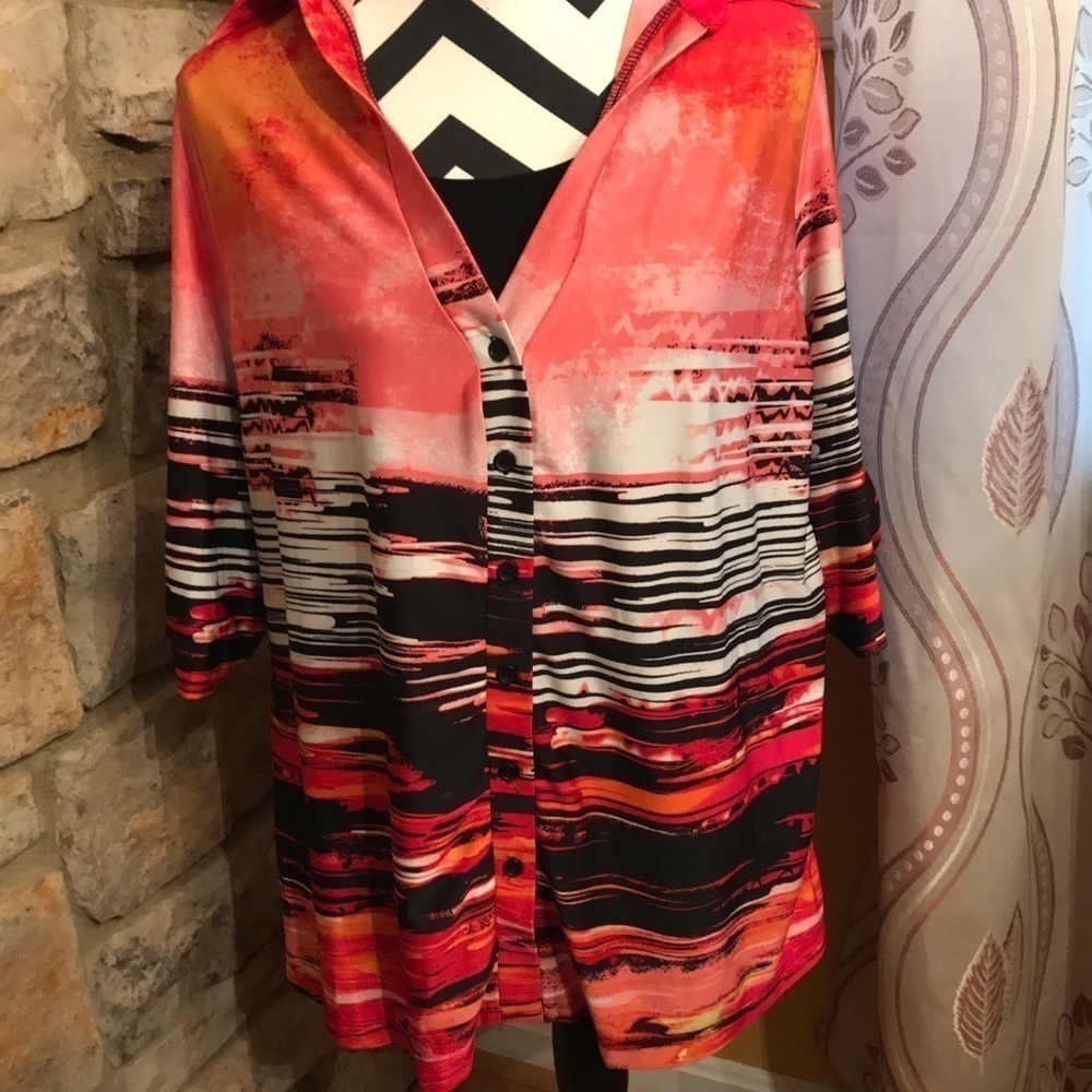 Multicolored Blouse! (Black, orange, beige)  Size: 1X! By PerSeption  Women